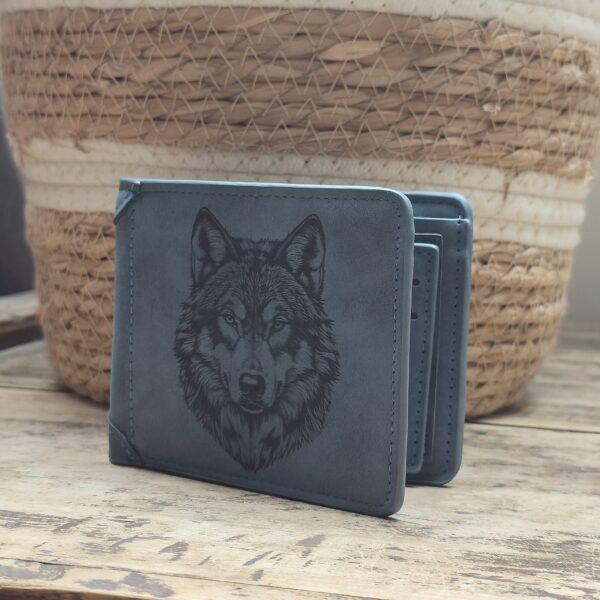 Portefeuille Tête de Loup en cuir PU gravé laser - DECOMOVE